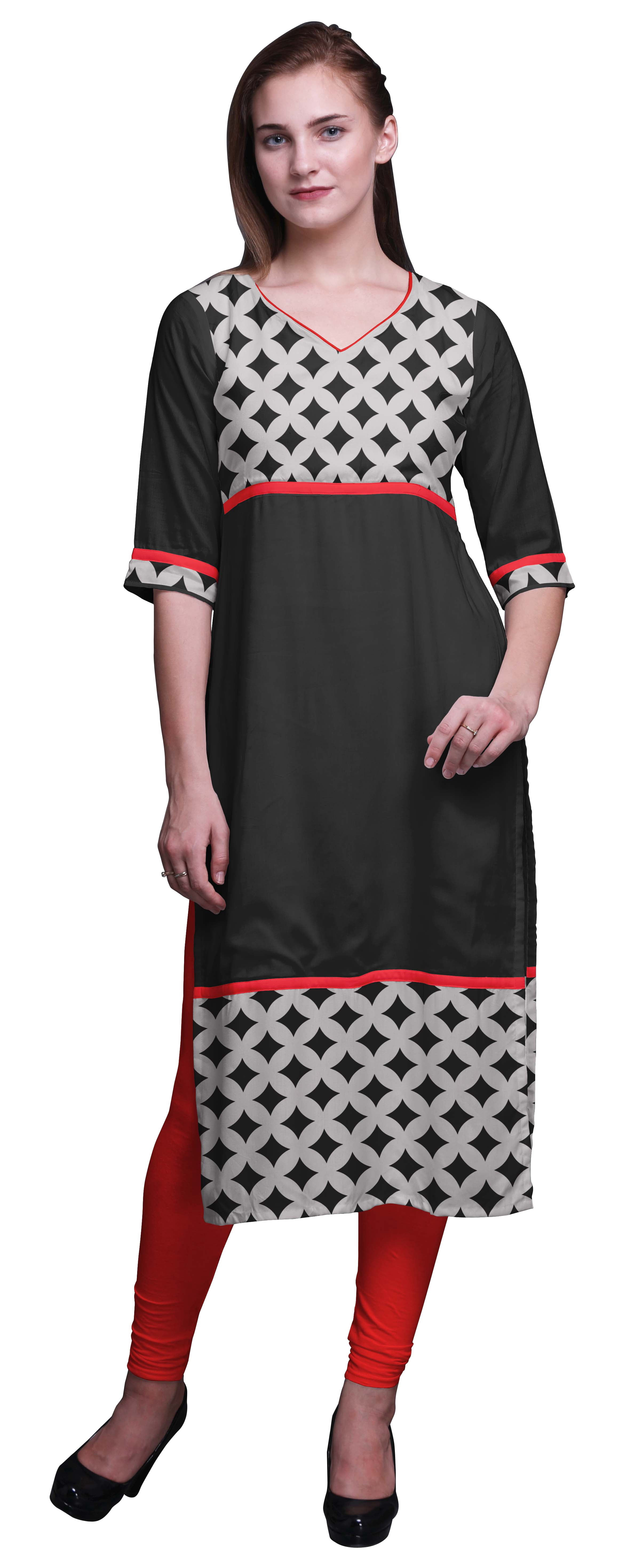 Bimba Panel Kurta Printed Women Straight Kurti Indian Summer Clothing