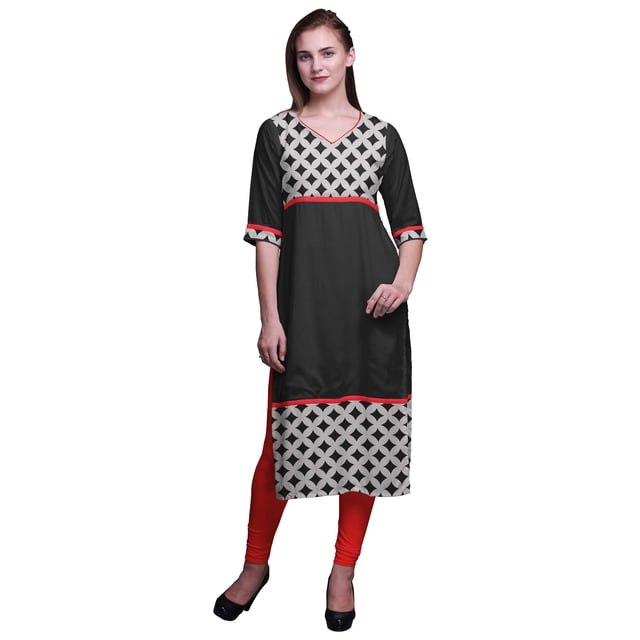 Bimba Panel Kurta Printed Women Straight Kurti Indian Summer Clothing