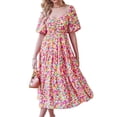 thumbnail image 3 of Cameland Robe d'Été pour Femme Décontractée Fluide de Plage à Encolure Carrée, Manches Courtes Bouffantes, Dos Smocké, Bohème à Fleurs, Longue Maxi, 3 of 6