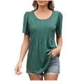 thumbnail image 2 of AherBiu T-Shirts pour Femmes à Col Rond, Coupe Ample, T-Shirts d'Été Chic Décontracté, Plissés, Manches Courtes, T-Shirts Basiques, 2 of 8