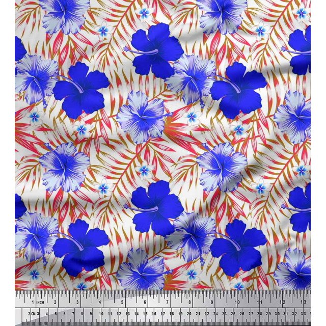 Soimoi Cotton Poplin Fabric Floral & Leaves Tropical Printed Fabric 1 Yard 42 Inch Wide