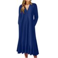 thumbnail image 1 of Pisexur Robes d'Automne pour Femmes, Couleur Unie, Manches Longues, Robes de Retour à la Maison, Col en V, Robes d'Invitée de Mariage pour Femmes, Robe Maxi Décontractée Ample, Robes Grande Taille pour Femmes aux Formes, P-5TG, 1 of 6