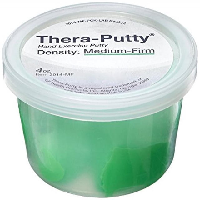 Lumex THERA-PUTTY 4 OZ Fermeté Moyenne GRN Lumex, un Contenant de 4 Onces de Pâte Thérapie Verte de Fermeté Moyenne Conçu pour Renforcer les muscles des Doigts, des Mains et de l'Avant-bras. Fabriqué en silicone Non Durcissant, Il Est Idéal pour la Récupération après Mise en Forme et les Exercices de Réadaptation. la Pâte Est Emballée dans un Contenant en Plastique Transparent avec un Couvercle Étiqueté pour une identification Facile.