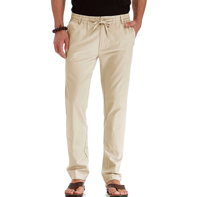 MAWCLOS Mens Trousers Elastic Waist Pants Drawstring Bottoms Fitted Summer Solid Color Loungewear Light Khaki XL