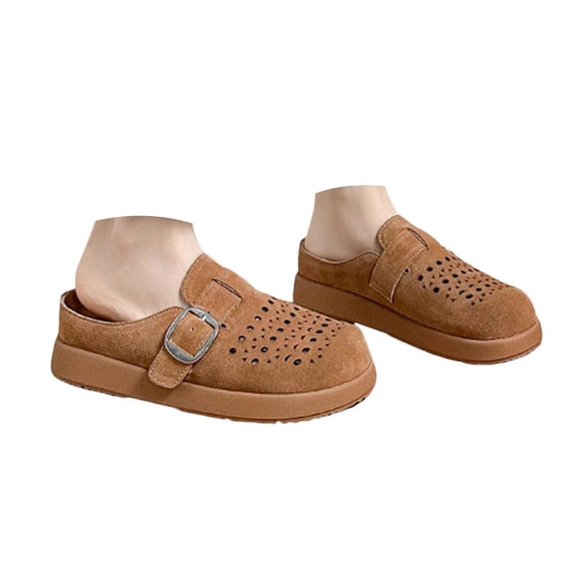 IUJSOY Sabots pour Femmes en Suède Ajouré à Enfiler Mules Chaussures Semelle en Liège Sandales à Plateforme Pantoufles