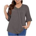 thumbnail image 1 of Timegard Hauts Grande Taille pour Femmes Col en V Froncé à Volants Manches 3/4 T-Shirts Confortables Décontractés Amples, 1 of 5