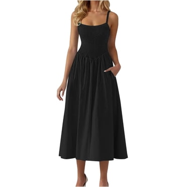 Yuyuzo Womens Dresses Casual Smocked Maxi Dresses Spaghetti Strap Swing A-Line Long Flowy Dress Summer Beach Sundress