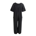 thumbnail image 5 of RKSTN Combinaisons pour Femmes Décontractées Col Rond Manches Courtes Combinaisons Confortables Mode Couleur Unie Tempérament Jambes Larges Pantalons Longs Combinaisons avec Poches, 5 of 5