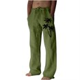 thumbnail image 2 of cllios Cotton Linen Pants for Men Palm Tree Tropical Print Beach Pants Regular Fit Elastic Waisted Drawstring Lounge Trousers with Pockets Lightweight Breathble Beachwear, 2 of 5