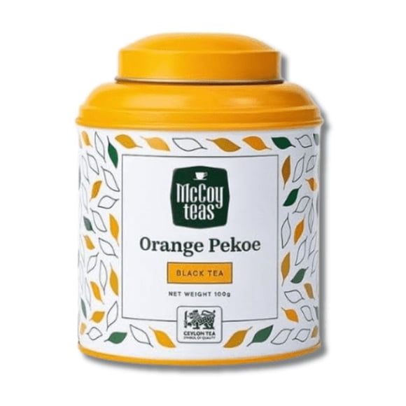 McCoy Teas Orange Pekoe Loose Leaf Black Tea, Rich Smooth Aroma, Hot or Iced Brew, 100g Can