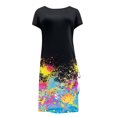 thumbnail image 4 of Pompotops Women's Sexy Summer Short Sleeve Round Neck Printed Drawstring Slitting Dress, 4 of 4