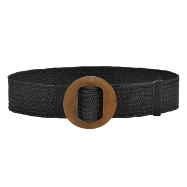 Ceinture Femme Tissée Élastique Décontractée Été Ceinture Unie Extensible Ceinture Fine avec Boucle en Bois Ceinture