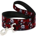thumbnail image 1 of Buckle-Down Dog Leash Nightmare Before Christmas 3 Jack Poses Peeping Eyes Burgundy Available In Different Lengths And Widths For Small Medium Large Dogs and Cats, 6 Feet Long - 1/2" Wide, 1 of 7