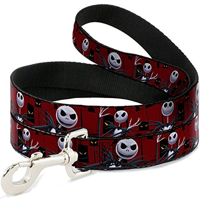 Buckle-Down Dog Leash Nightmare Before Christmas 3 Jack Poses Peeping Eyes Burgundy Available In Different Lengths And Widths For Small Medium Large Dogs and Cats, 6 Feet Long - 1/2" Wide