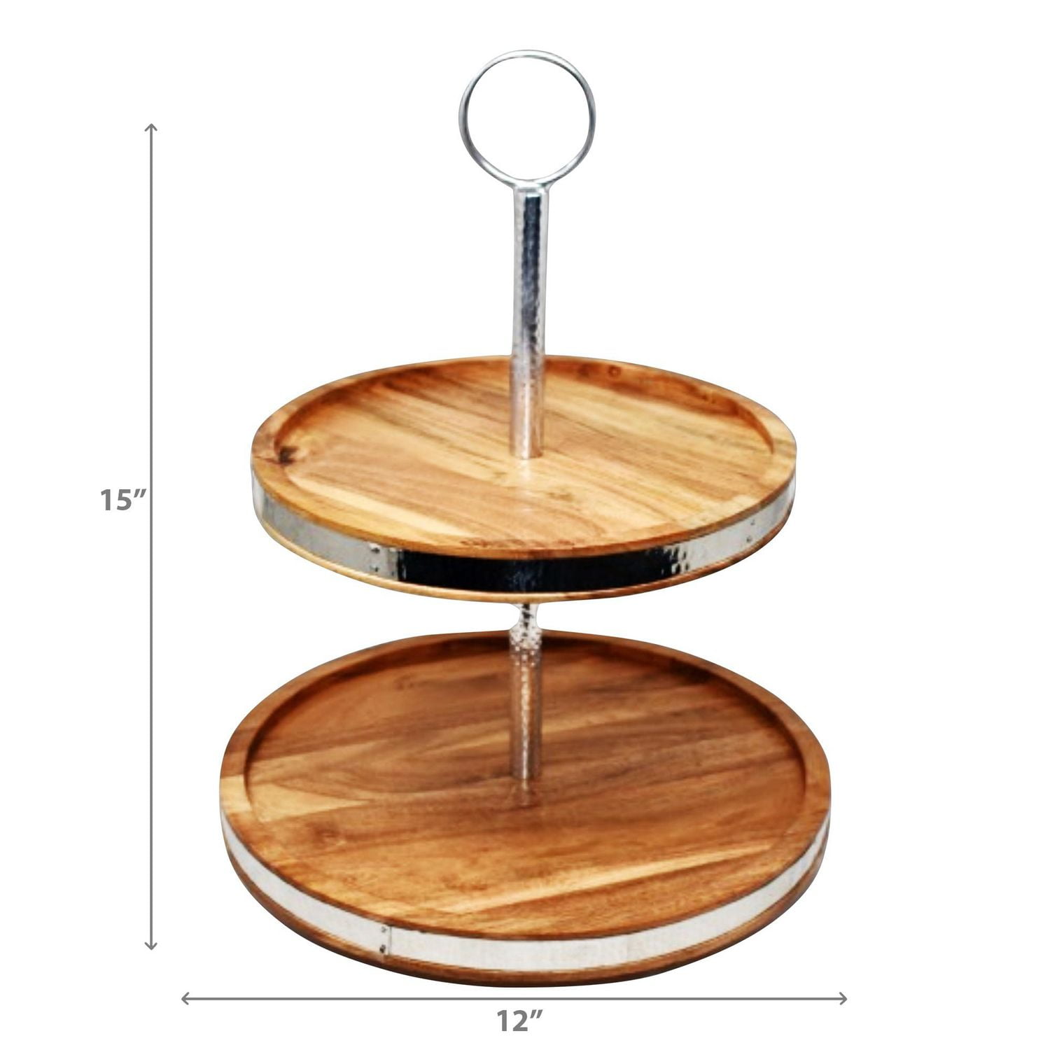IH Casa Decor Natural Acacia Wood Avec Support À Gâteau À 2 Niveaux Martelé À 2 Niveaux