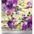 thumbnail image 1 of Soimoi Moss Tissu Georgette Feuilles et Imprimé de Fleurs de Roses, Tissu au Mètre, 42 Pouces de Large, 1 of 3