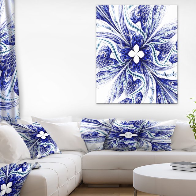 Symmetrical Blue White Fractal Flower - Floral Canvas Art Print
