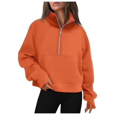 Huaizzzy Women's Fashion Casual Half Zipper Short Stand Collar Plus Solid Color Hoodie Leggings Sweatshirt Women Hoodie Women Full Zip Ladies Plaid Zip up Jacket Large Top Front Open Shirts Women