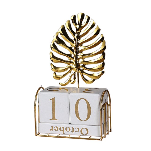 Desktop Calendar Reusable Iron And Wood Combination Craft Block Calendar Tabletop Decoration Home Office Desk Ornament