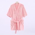 thumbnail image 4 of Tnhcen Women's Winter Short Sleeve Bathrobe - Quick-Dry Coral Fleece Pajama Robe with Tie Collar | Plus Size Home Robe Solid Color Free Size, 4 of 6