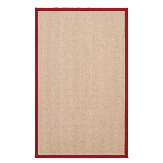 Tapis Athena Naturel et Rouge 5 Pieds x 8 Pieds avec Centre en Laine Naturelle et Reliure en Coton Rouge, Tufté et Cousu à la Main aux É.-U. avec Coins à Mi-Cuisses, Idéal pour les Petits Espaces Assis et la Superposition dans la Déco de Maison Transitionnelle.