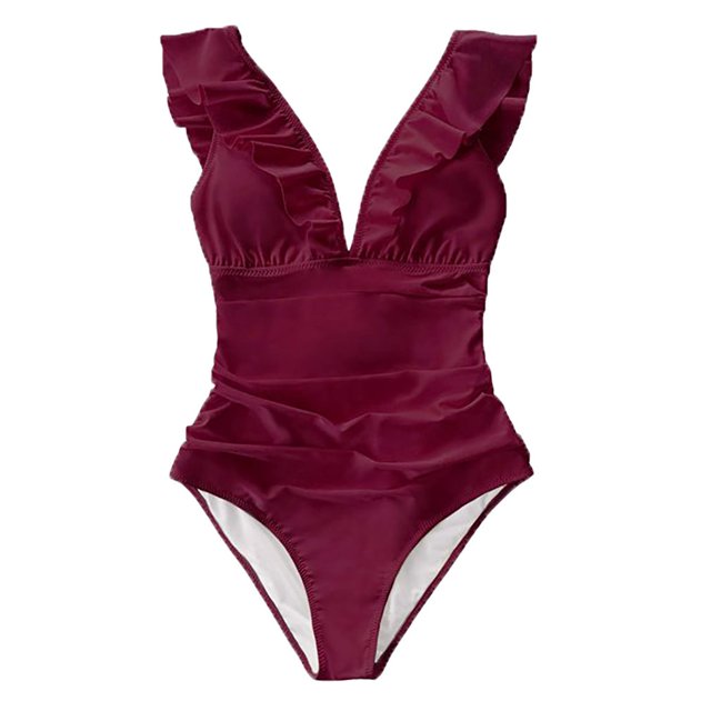 Cupshe Maillot de Bain une Pièce Rouge à Volants Lacé pour Femmes, TTG