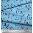 thumbnail image 2 of Soimoi Blue Cotton Poplin Fabric Floral Love Text Print Fabric by Yard 58 Inch Wide, 2 of 5