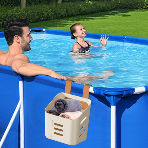 Above Ground Pool Storage Basket | Pool Side Cup Holder Organizer | Hanging Pool Accessory for Toys and Drinks | Clip-On Caddy for Frame Pools, Outdoor Patio, Beach