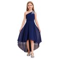 thumbnail image 1 of Manyakai Robe à une Épaule pour Filles, Ourlet Haut-Bas, Robe de Princesse à Volants, Taille Haute, Robe de Danse de Soirée Bleu Marine 8, 1 of 7