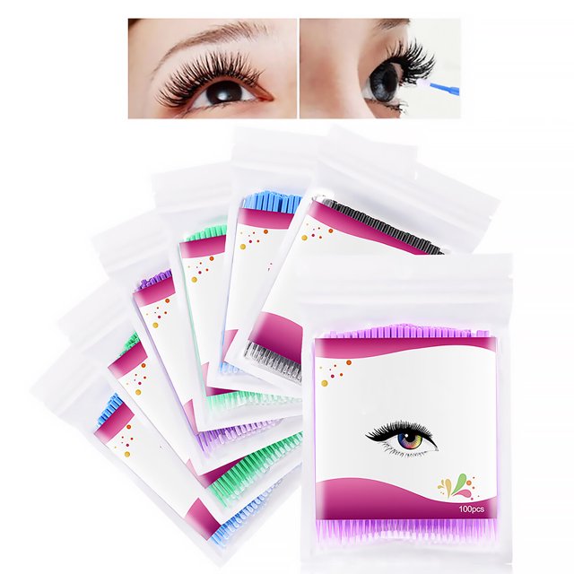 Cils Extension Micro Applicateur Brosse Écouvillon à Double Tête Micro-Brosse en Coton Bleu