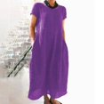 thumbnail image 2 of Kcodviy Robe d'Été Confortable et Ample pour Femmes, Robe Unie à Manches Courtes, Robes d'Été pour Petites Femmes, Longueur Petite, Longue Robe, 2 of 6