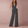 thumbnail image 2 of EQWLJWE Pantalon pour Femmes Combinaison Ample Aguichant Sans Manches à Col Suspendu avec Poche, Couleur Unie pour Femmes, 2 of 6