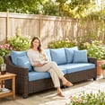 thumbnail image 2 of Outsunny Canapé d'Extérieur 4 Places, Canapé de Patio avec Coussins, Bleu, 2 of 10