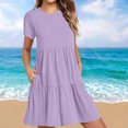 thumbnail image 1 of Robes d'Été Grande Taille pour Femmes 2024 Décontractées à Manches Courtes Robe T-Shirt Robes Mini à Étages avec Poches Économisez jusqu'à 65 % de Rabais!, 1 of 7