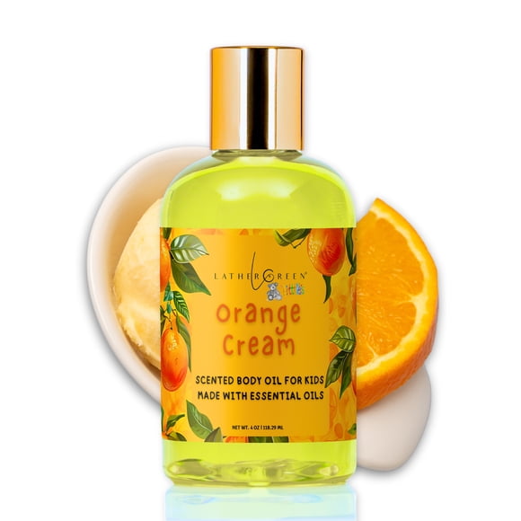 Huile pour le Corps pour Enfants Parfumée Naturellement à la Crème d'Orange, Hydratation Douce et Parfum Apaisant, 4 oz par LatherGreen