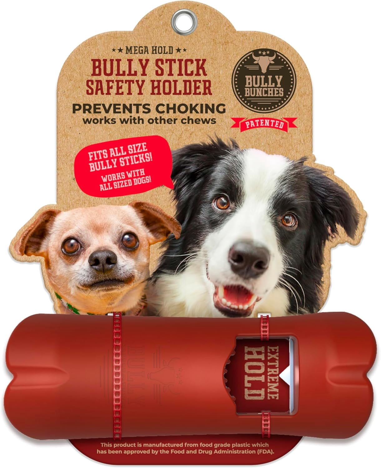 Bully Bunches Mega Hold Anti Choking Bully Stick Safety Holder for Dogs Fits All Sizes and Chews