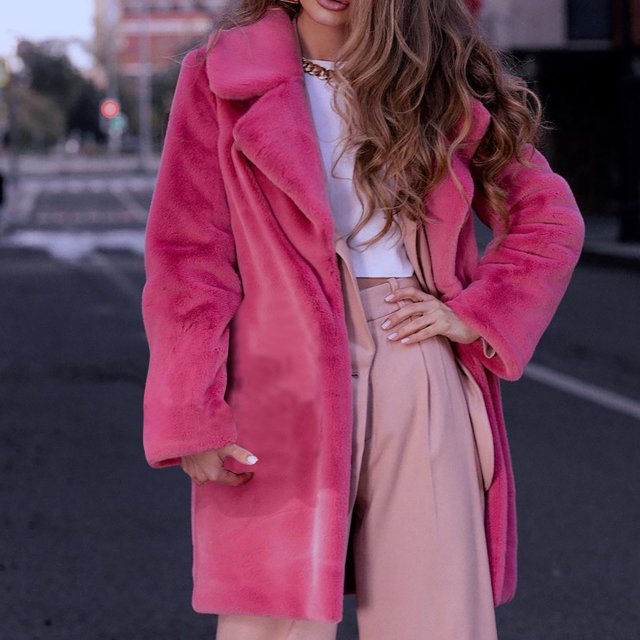 Veste Chaude en Fausse Fourrure Couleur Unie Mode Décontractée pour Femmes