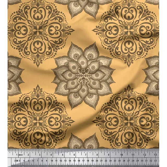 Soimoi polyester Crepe Fabric Floral Mandala Print Fabric by the Yard 42 Inch Wide