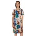 thumbnail image 1 of Moomaya Robe Midi en Jersey de Coton Imprimé pour Femmes, Col en V, Été, Manches Courtes, Longueur Genou, 1 of 4