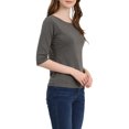 thumbnail image 4 of INSPIRE CHIC Hauts pour Femmes Manches au Coude Encolure Bateau Coupe Ajustée T-Shirt Classique Décontracté Gris TG, 4 of 7