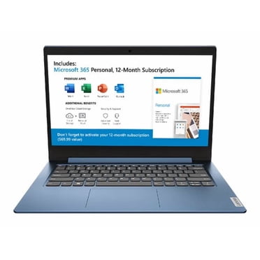 Lenovo IdeaPad 1 Portable, Écran HD 14,0 Pouces, Intel Celeron N4020, 4 Go de RAM, Stockage 64 Go, Intel UHD Graphics 600, Windows 11 en Mode S, Bleu Glace