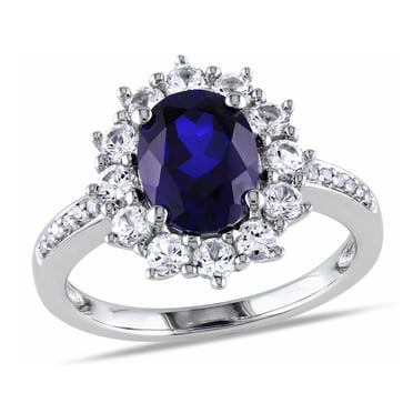 Bague en Argent Sterling avec Saphir Bleu et Blanc Créé en Laboratoire de 3,90 Carat (ctw)