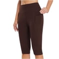 thumbnail image 1 of PEZHADA Women's High Waisted Yoga Workout Exercise Capris with Pockets, Brown, L, 1 of 6
