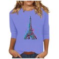 thumbnail image 3 of Pompotops T-shirt Ample Imprimé pour Femme Blouse à Manches 3/4 Col Rond Hauts Décontractés Liquidation, 3 of 4