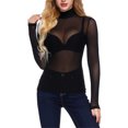 thumbnail image 1 of XZNGL Haut Gainant pour Femmes à Manches Longues, Col Montant, Haut de Bras, Empiècement en Maille Transparente, Blouse Chemise Décontractée, 1 of 1