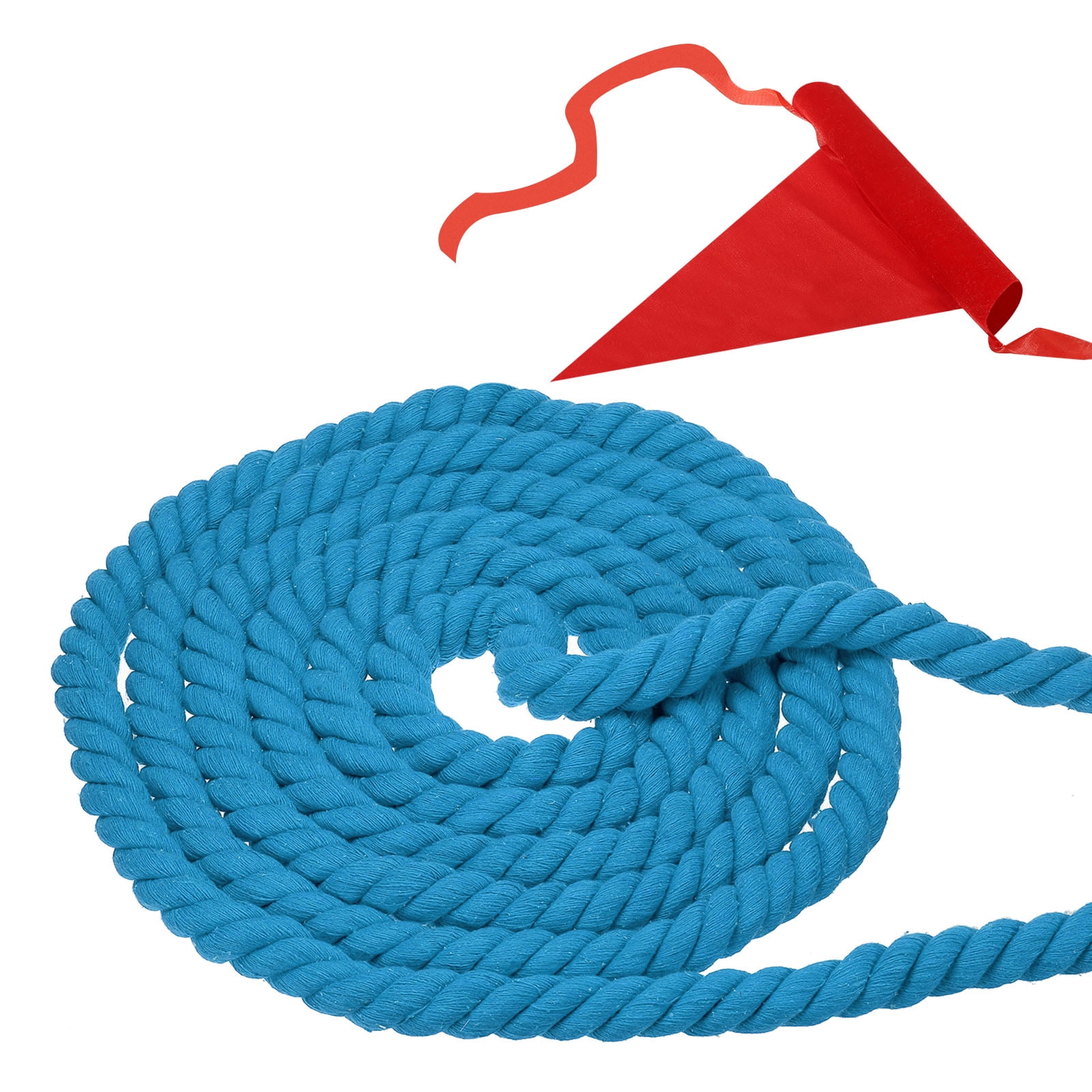 Unique Bargains 10 Feet Tug of War Rope for Adults Teen 3-Strand Natural Twisted Cotton Rope with Flag Blue