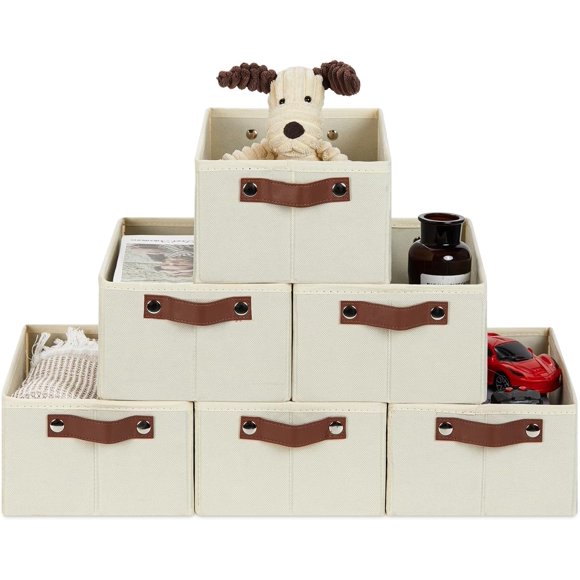 HNZIGE Petits Cubes de Rangement Paniers de Rangement pour Étagères, Organisateurs et Rangements de Vêtements, Bacs Organisateurs de Placard, Cubes de Rangement en Tissu, Crème 11.8*7.8*5.1