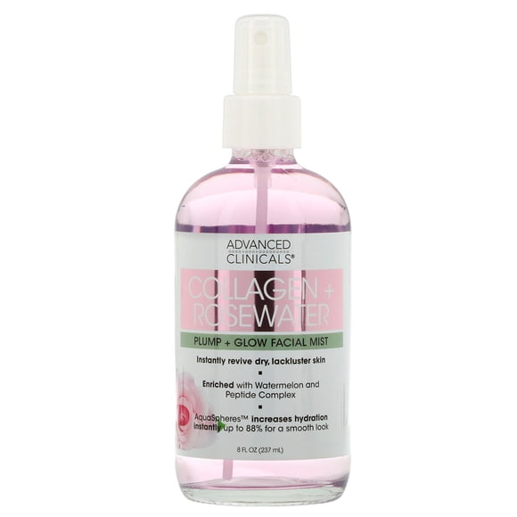 Advanced Clinicals, Collagen + Rosewater, Pump + Glow Facial Mist, 8 fl oz (237 ml)