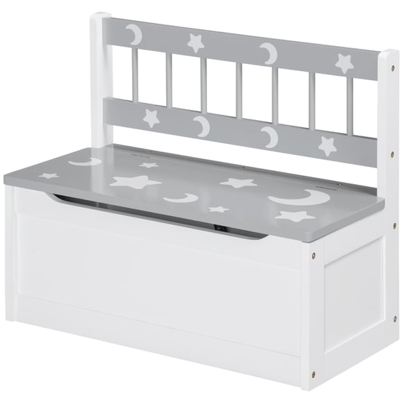 CoSoTower Kids Toy Box Storage Chest with Lid and Safety Hinge, Kids Storage Bench Seat with Backrest for Toddler, Grey