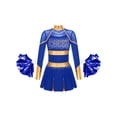 thumbnail image 1 of Hansber Déguisement d'Halloween pour Filles Enfants, Costume de Cheerleader pour Fête, Uniforme de Cheerleading à Manches Longues, Robe de Danse avec Pompon, Bleu 14, 1 of 6